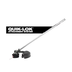 QUIK-LOK 16” String Trimmer Attachment with long metal shaft and black trimmer head on white background.