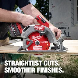 7-1/4" 60T Thick Kerf Ultra Finish Circular Saw Blade 7-1/4" 60T Thick Kerf Ultra Finish Circular Saw Blades Bulk 10 on a saw cutting wood.