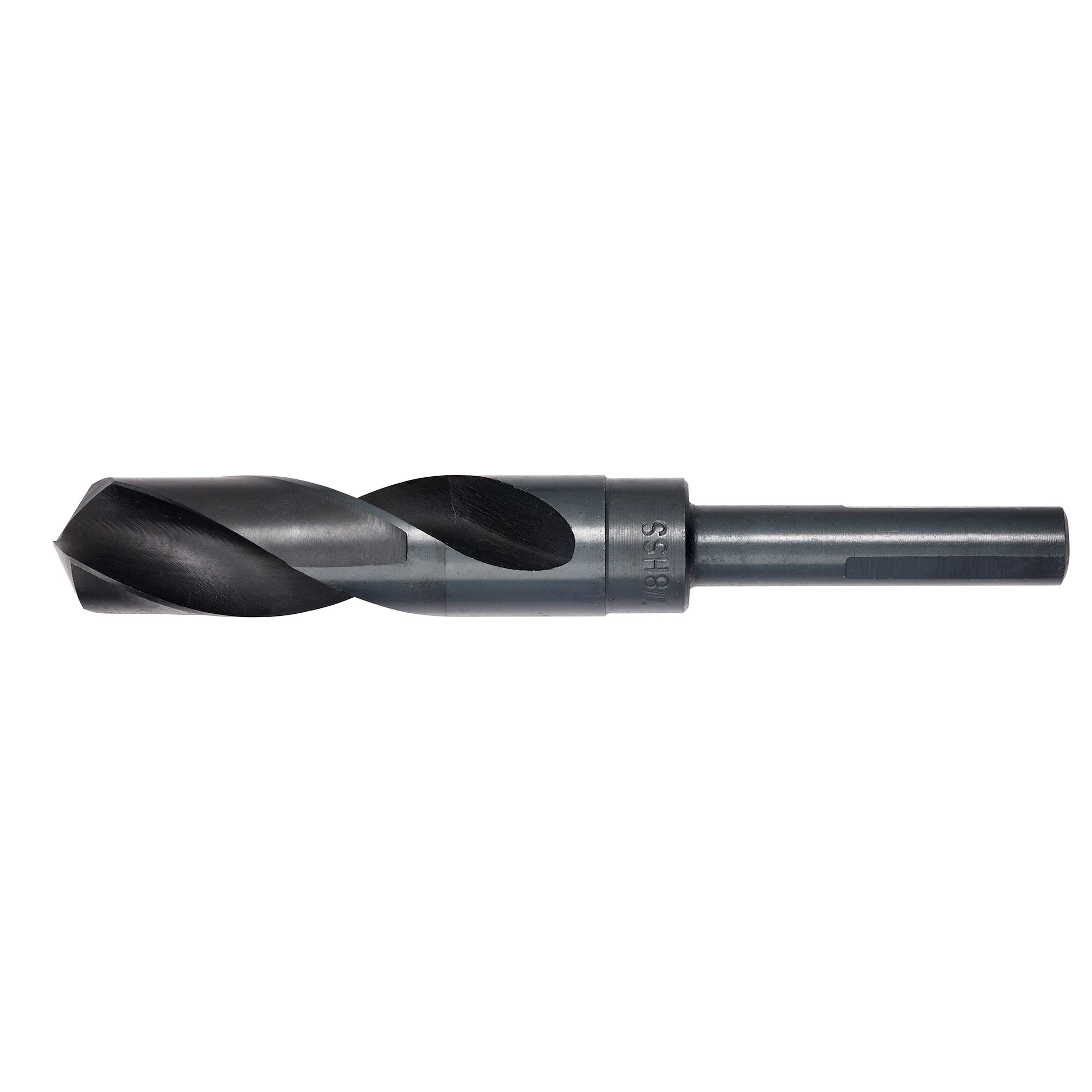 7/8" S&D BLACK OXIDE DRILL BIT shown, featuring a spiral flute design and a black oxide finish.