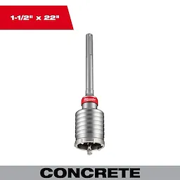 1-1/2" x 22" One Piece SDS Max Core Bit for concrete drilling, featuring a metal cylindrical drill head with cutting teeth.