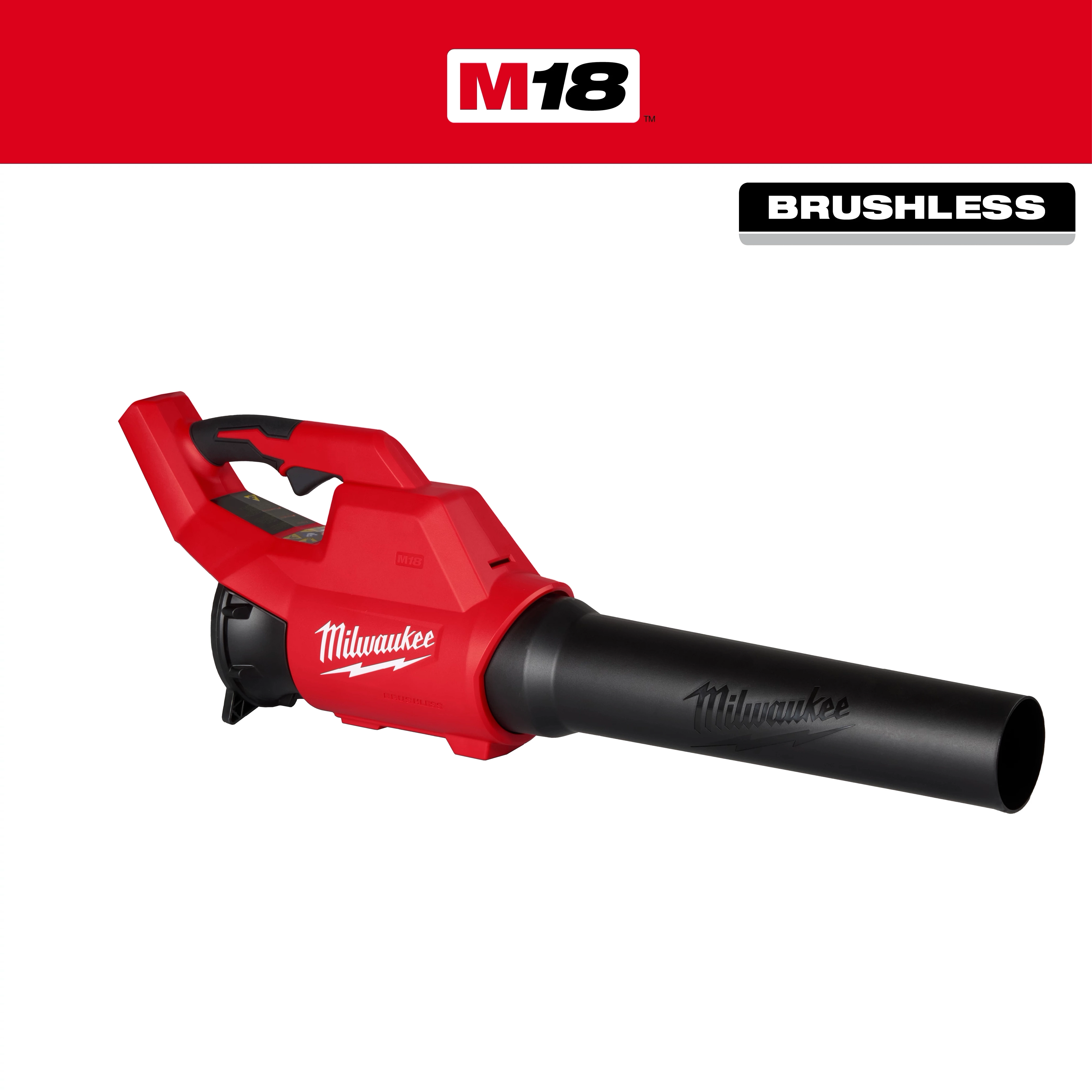 Red and black Milwaukee M18 Brushless Blower with a comfortable design and ergonomic handle for ease of use.