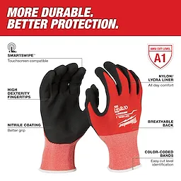 Red Nitrile Level 1 Cut Resistant Dipped Work Gloves Walkaround