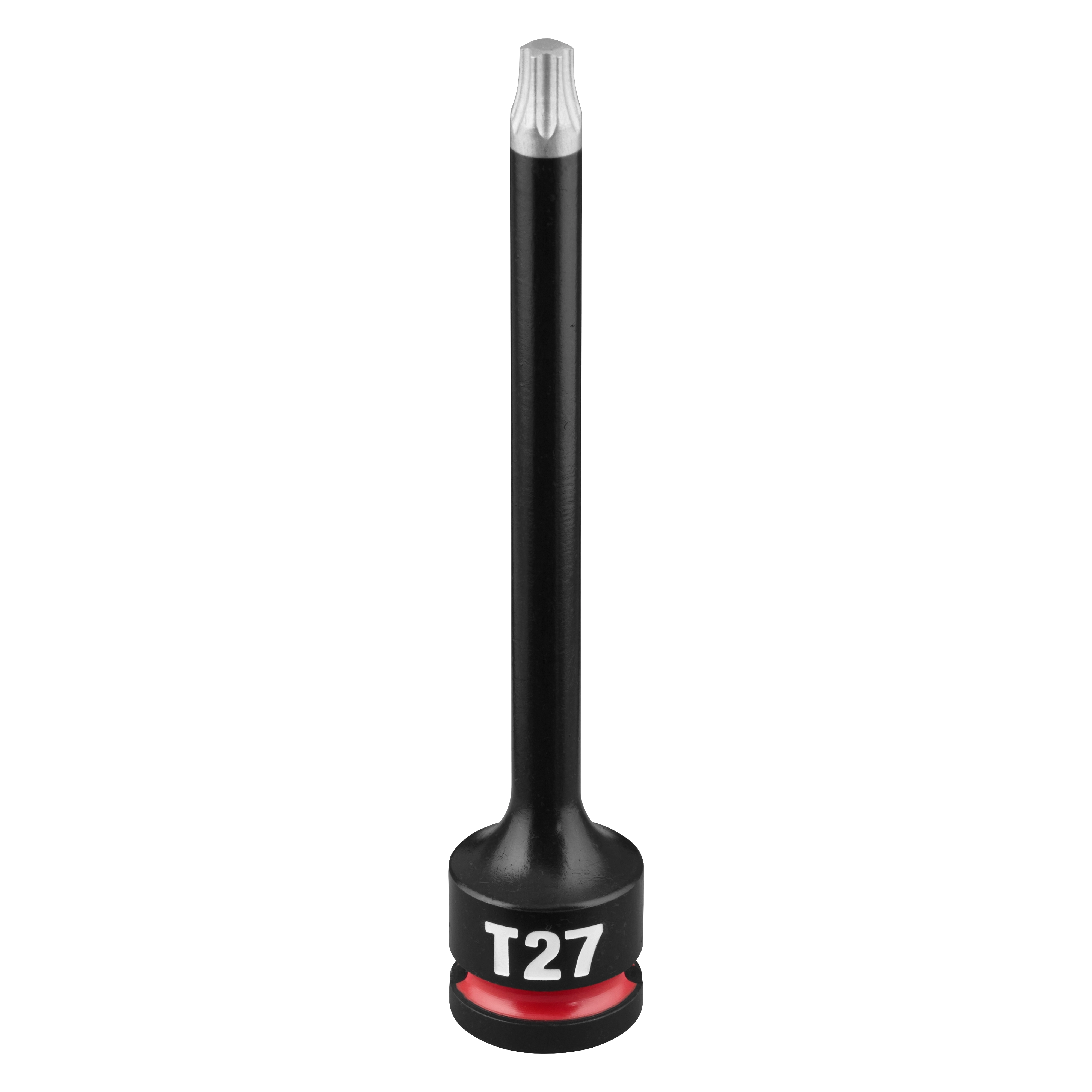 SHOCKWAVE Impact Duty 3/8" Drive 4" Torx T27 Bit Socket standing upright on a plain background.