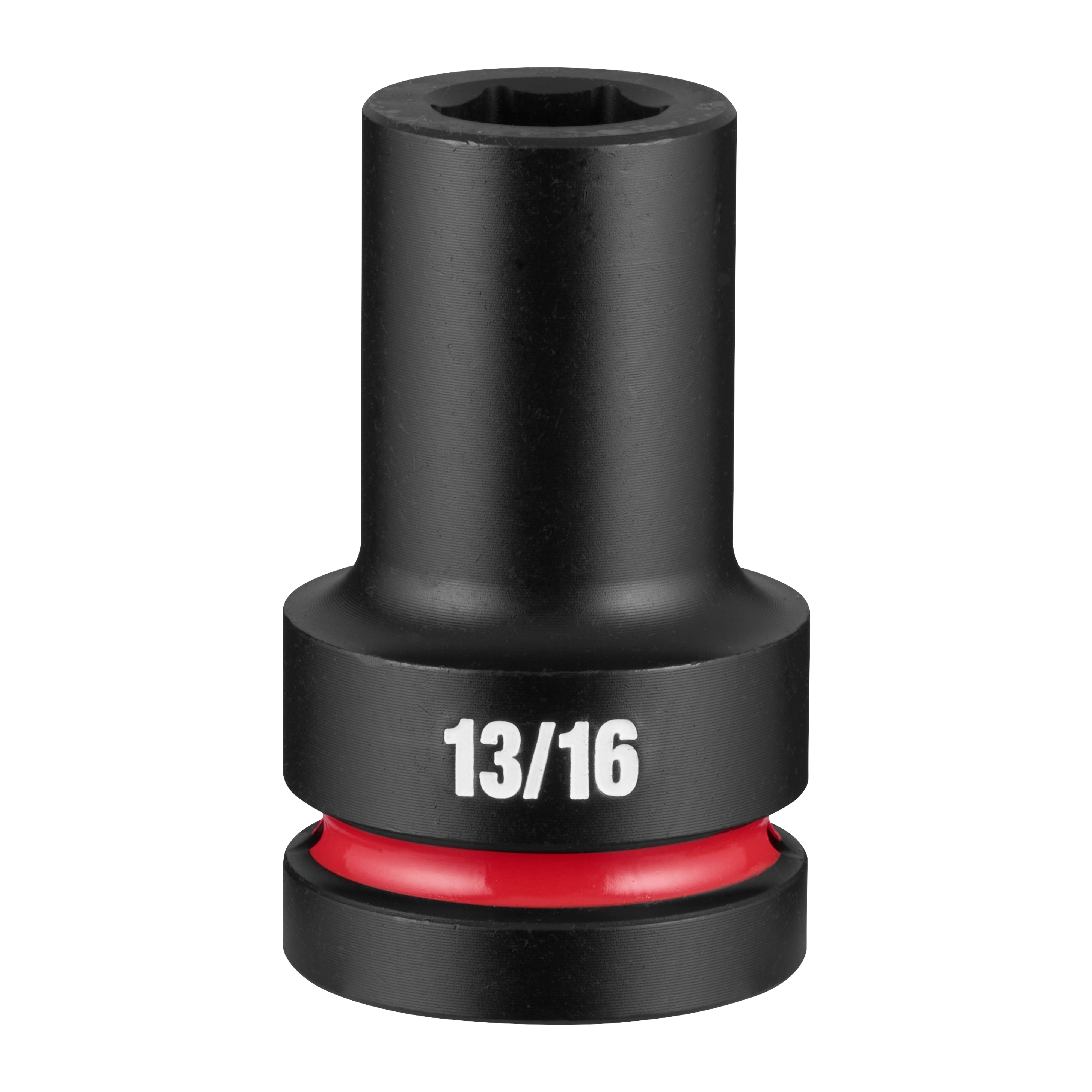 SHOCKWAVE Impact Duty 1" Drive 13/16" Deep 6 Point Socket standing upright with 13/16 marking and red ring near base.