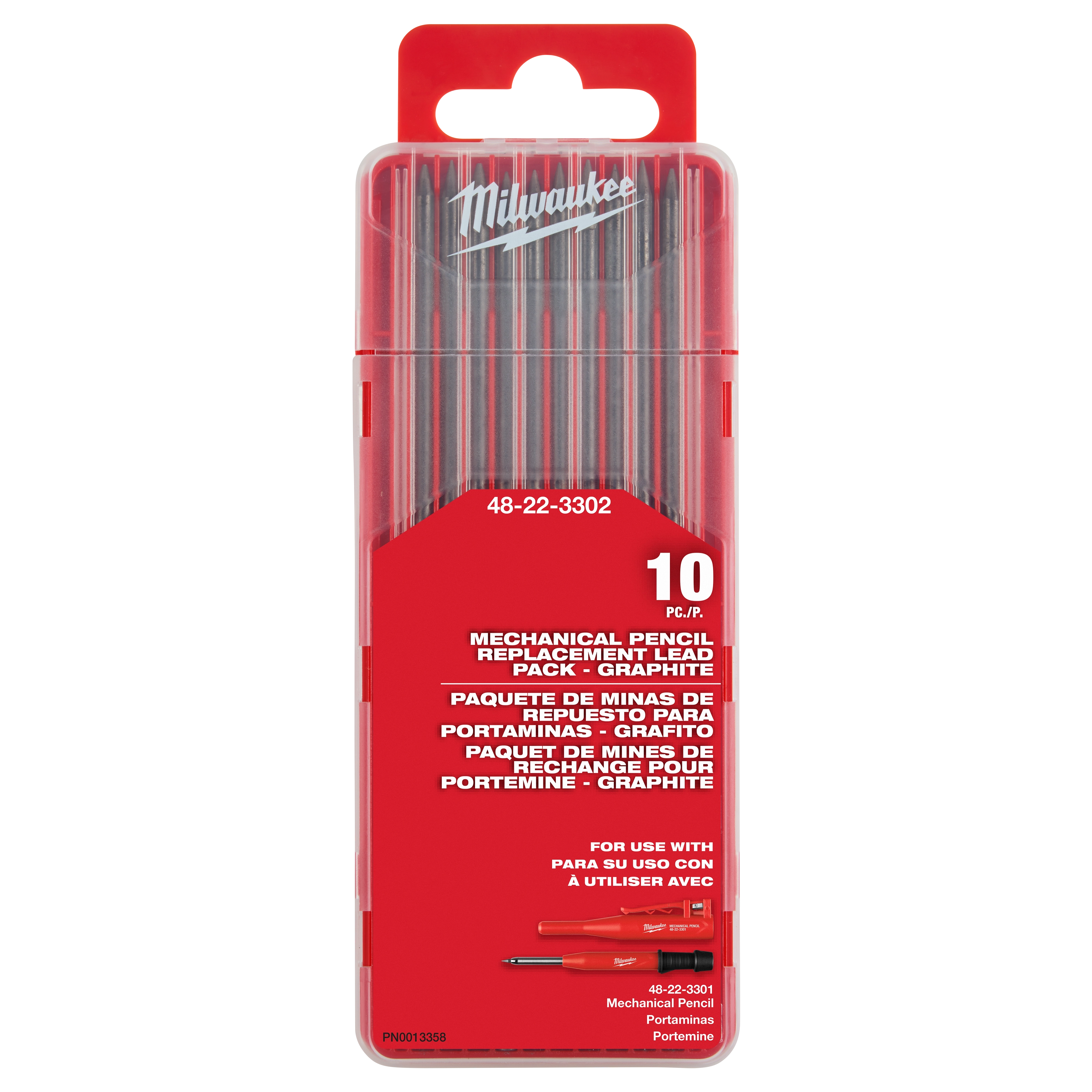 Mechanical Pencil Replacement Lead – Graphite pack containing 10 pieces in a red case with product number 48-22-3302 displayed on it.