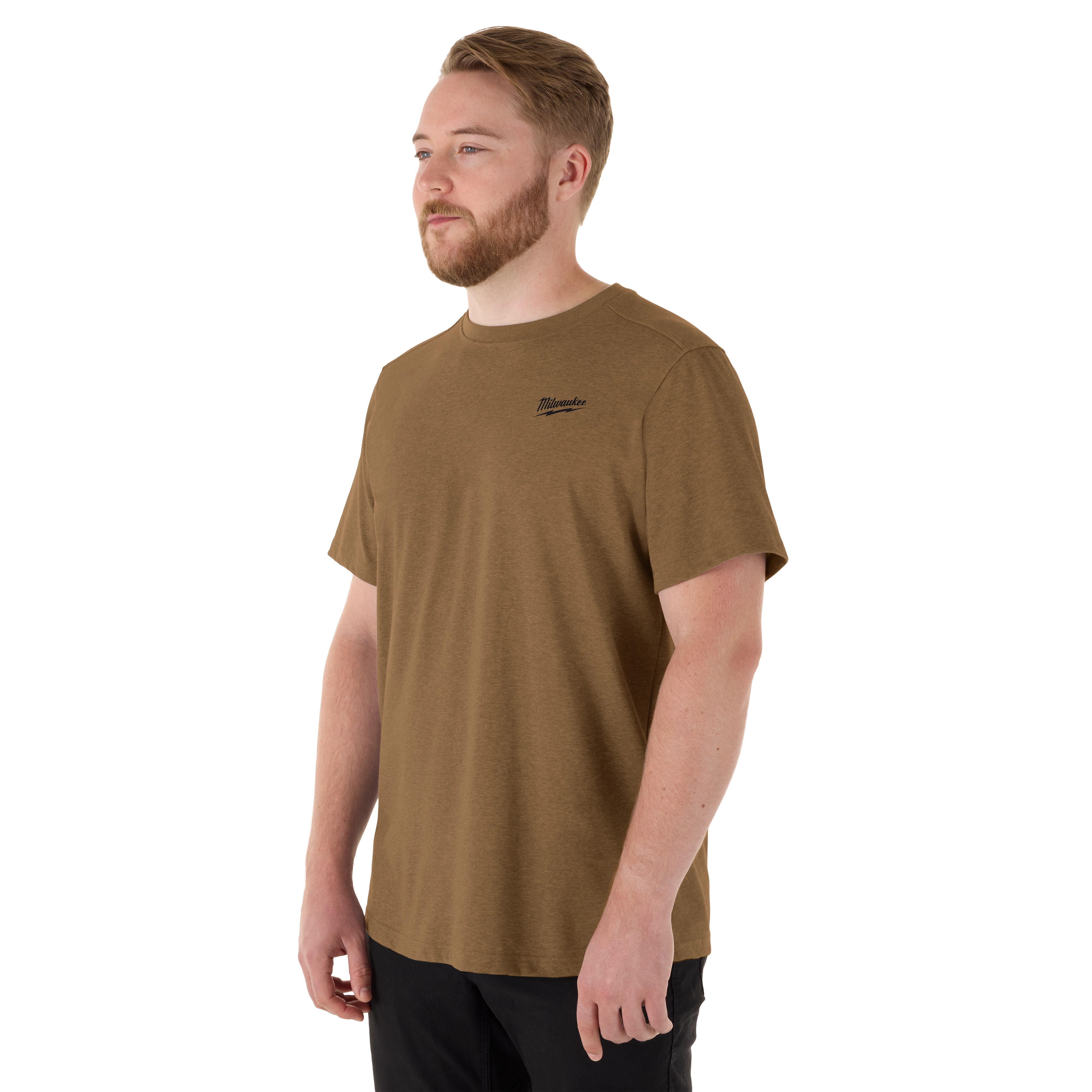 A man wearing a brown FREEFLEX Hybrid Work Tee - Short Sleeve.