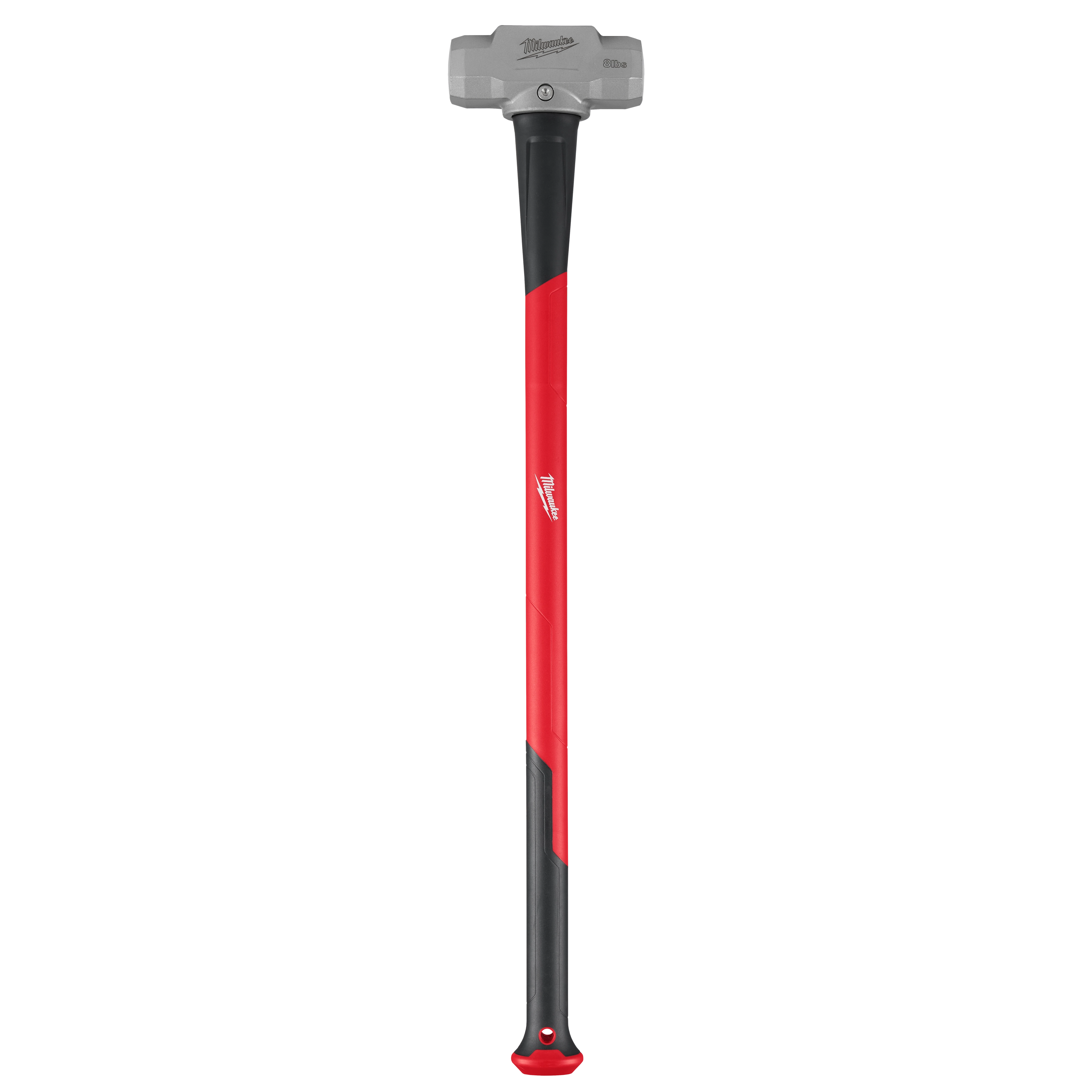 The 8lb Sledge Hammer (36" Handle) features a robust, steel gray head with red and black accents on the handle. The handle is long and ergonomically designed for optimal grip and comfort during use. The brand name is visible on the red section of the handle.