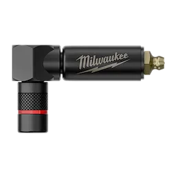 Right Angle Grease Coupler in an L-shaped metal design with textured grip and threaded tip.