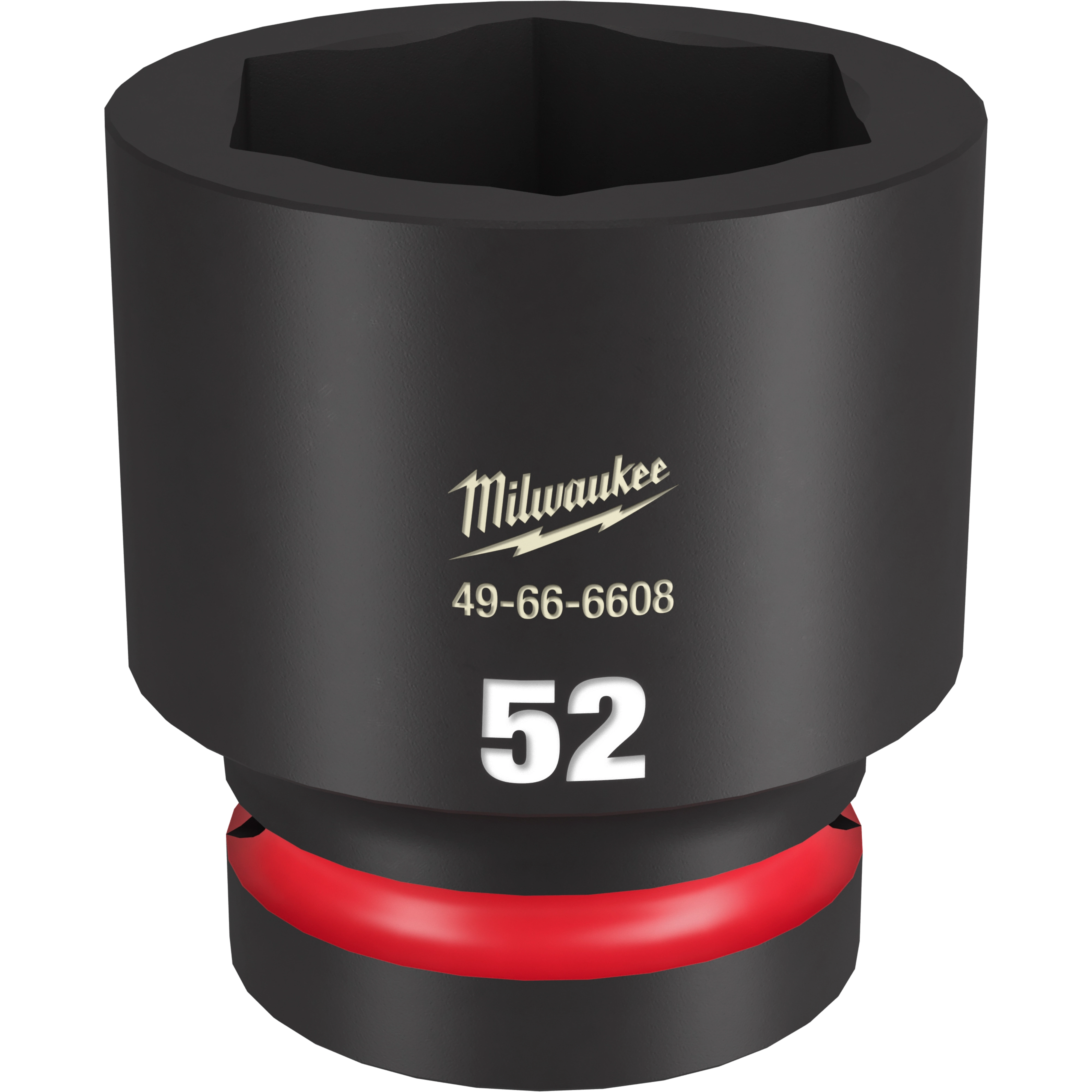 1" DR 52MM STD Impact Socket, black with one red ring near the base, labeled with part number 49-66-6608 and number 52.