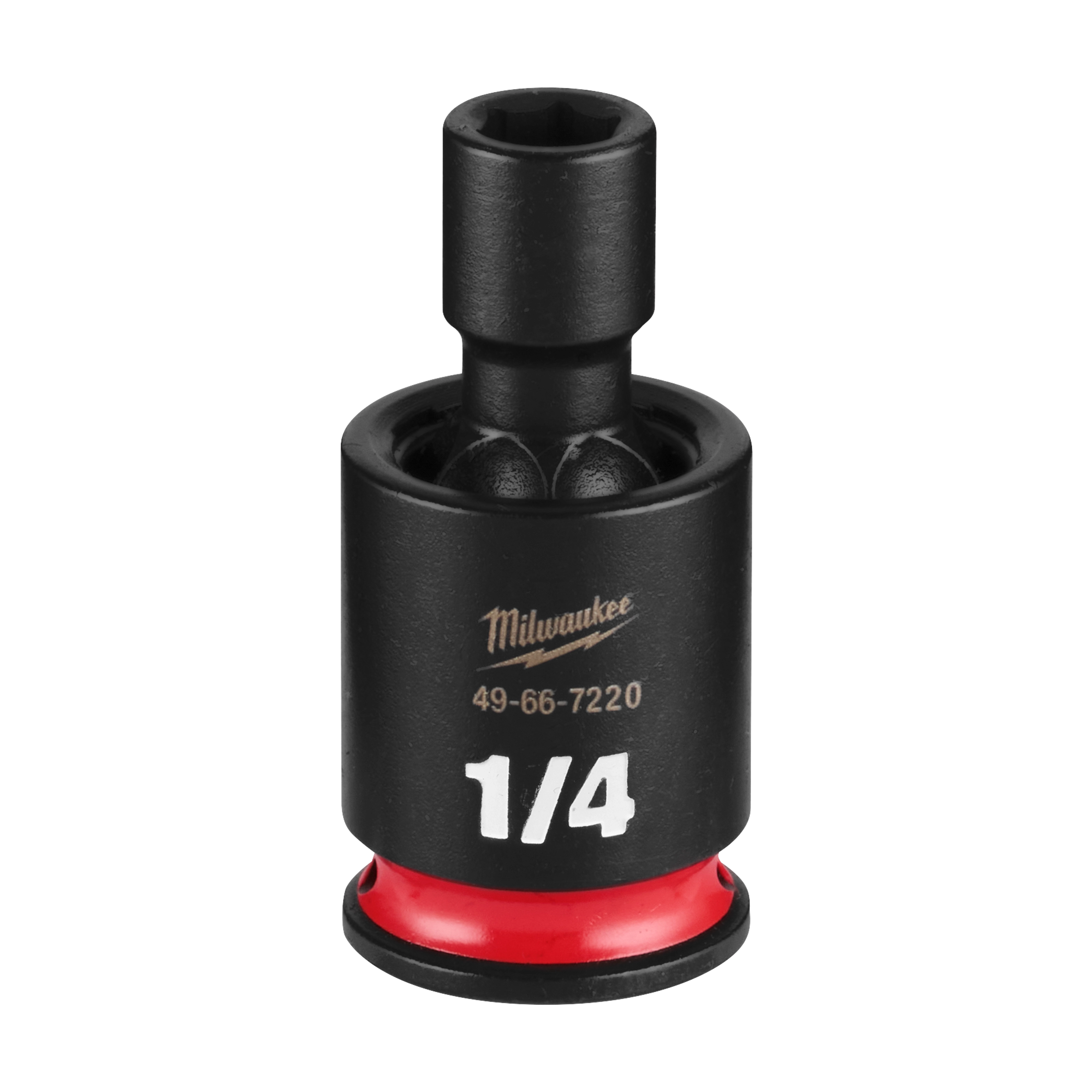 SHOCKWAVE Impact Duty 1/4" Drive 1/4" Standard Swivel Socket standing upright with a red ring base.