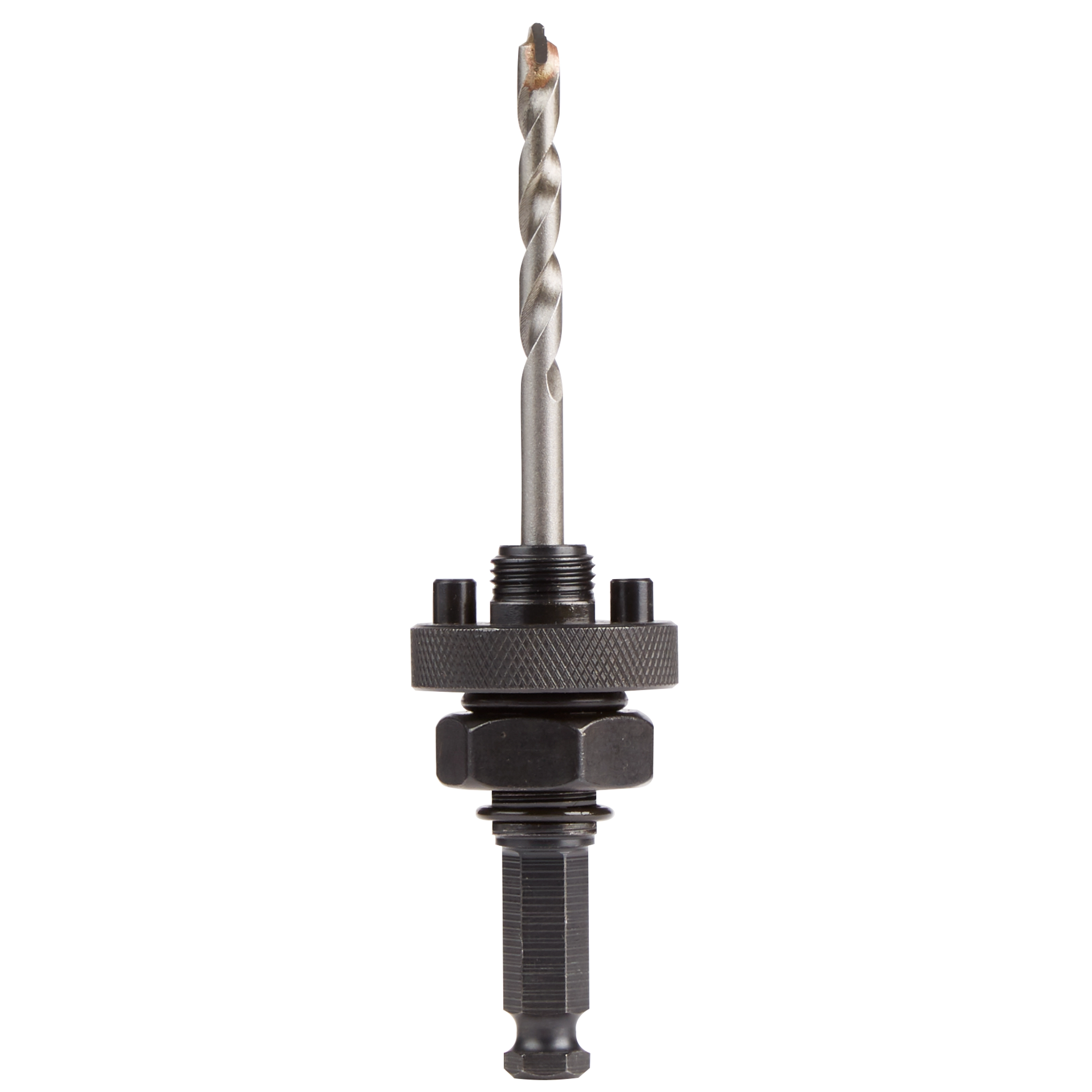 BIG HAWG with Carbide Teeth Arbor, featuring a silver drill bit attached to a black, textured base with multiple connectors.