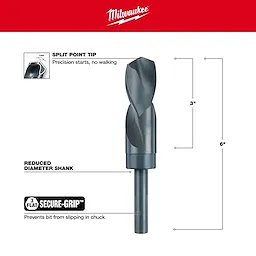 Milwaukee 48-89-2756 Walkaround drill bit with a split point tip for precision, reduced diameter shank, and secure-grip feature.
