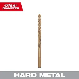 Drill bit 48-89-2314 with a diameter of 17/64 inches for hard metal, shown against a white background with text labels.