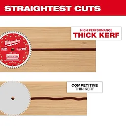 7-1/4" 60T Thick Kerf Ultra Finish Circular Saw Blade 7-1/4" 60T Thick Kerf Ultra Finish Circular Saw Blades Bulk 10 cutting wood with a straight groove.