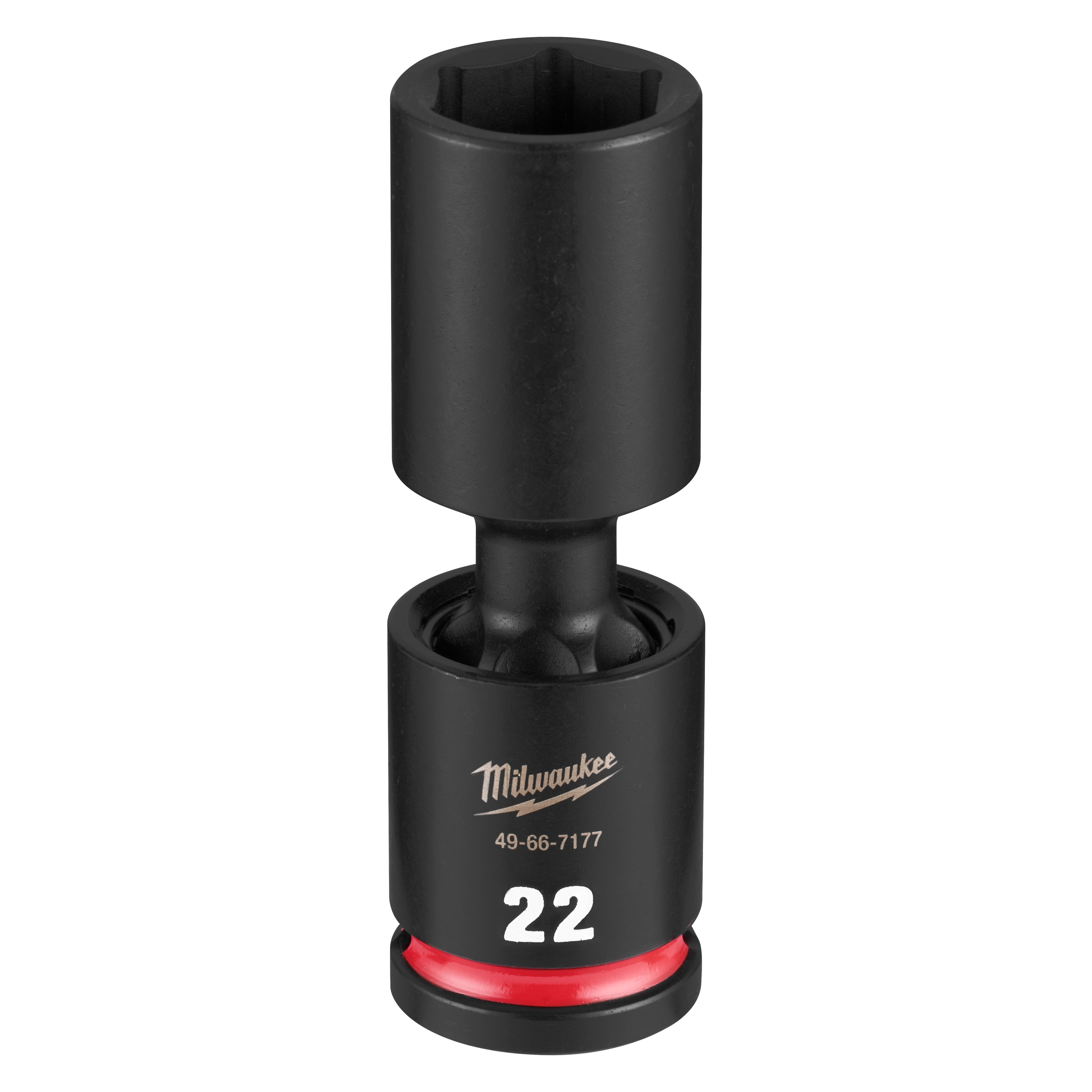 SHOCKWAVE Impact Duty 1/2" Drive 22MM Deep Swivel Socket standing upright on a plain background.