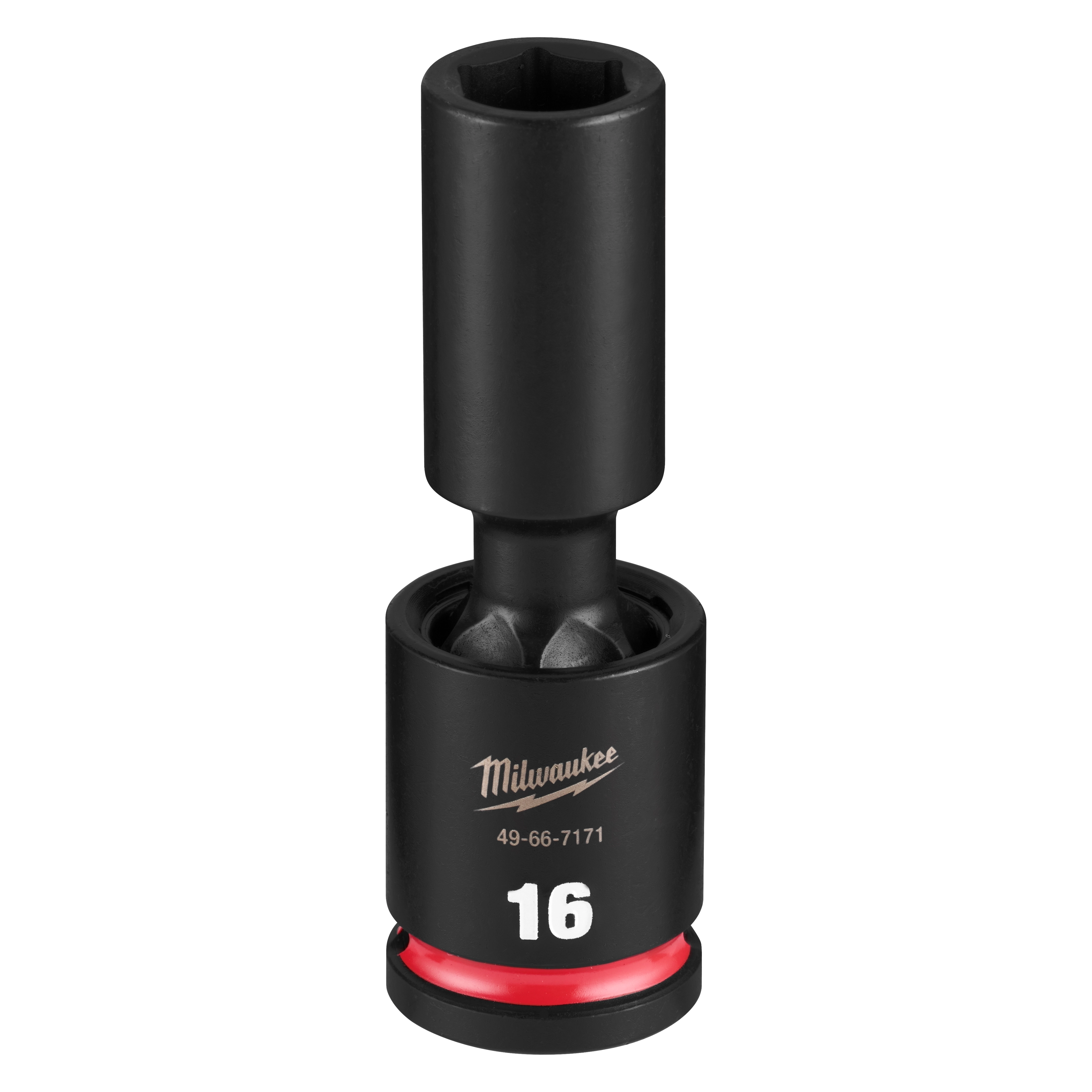 SHOCKWAVE Impact Duty 1/2" Drive 16MM Deep Swivel Socket standing upright on a plain background.