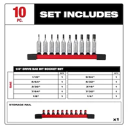 10pc 1/4” Drive Hex Bit Socket Set - SAE