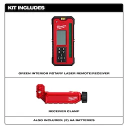 Kit includes image of the Milwaukee Green Interior Rotary Laser Remote Control & Receiver