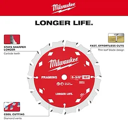 5-3/8" 16T Framing Circular Saw Blade with labeled features on a white background.