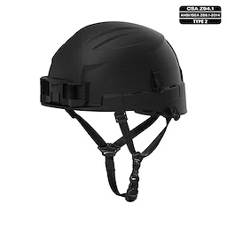 BOLT 4PT Black Non-Vented Safety Helmet - Type 2, Class E. Black, non-vented design with adjustable chin strap for secure fit.