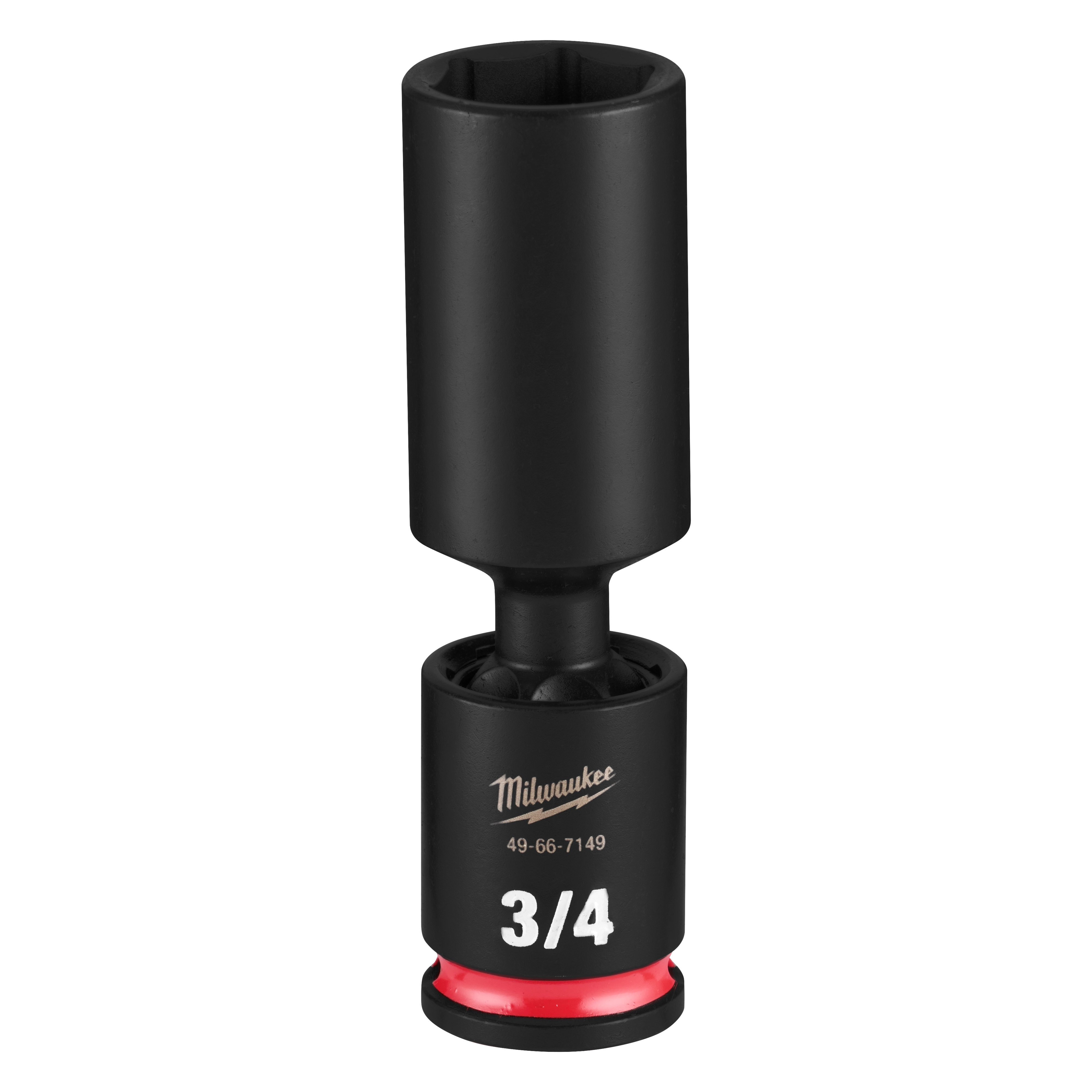 SHOCKWAVE Impact Duty 3/8" Drive 3/4" Deep Swivel Socket standing upright with 3/4 marking and red ring.