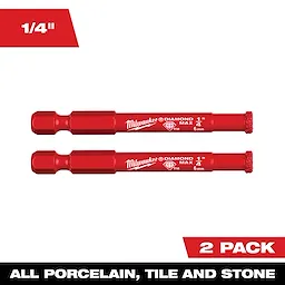 Milwaukee DIAMOND MAX 1/4" Diamond Grit Hole Saw in a 2-pack, suitable for all porcelain, tile, and stone.
