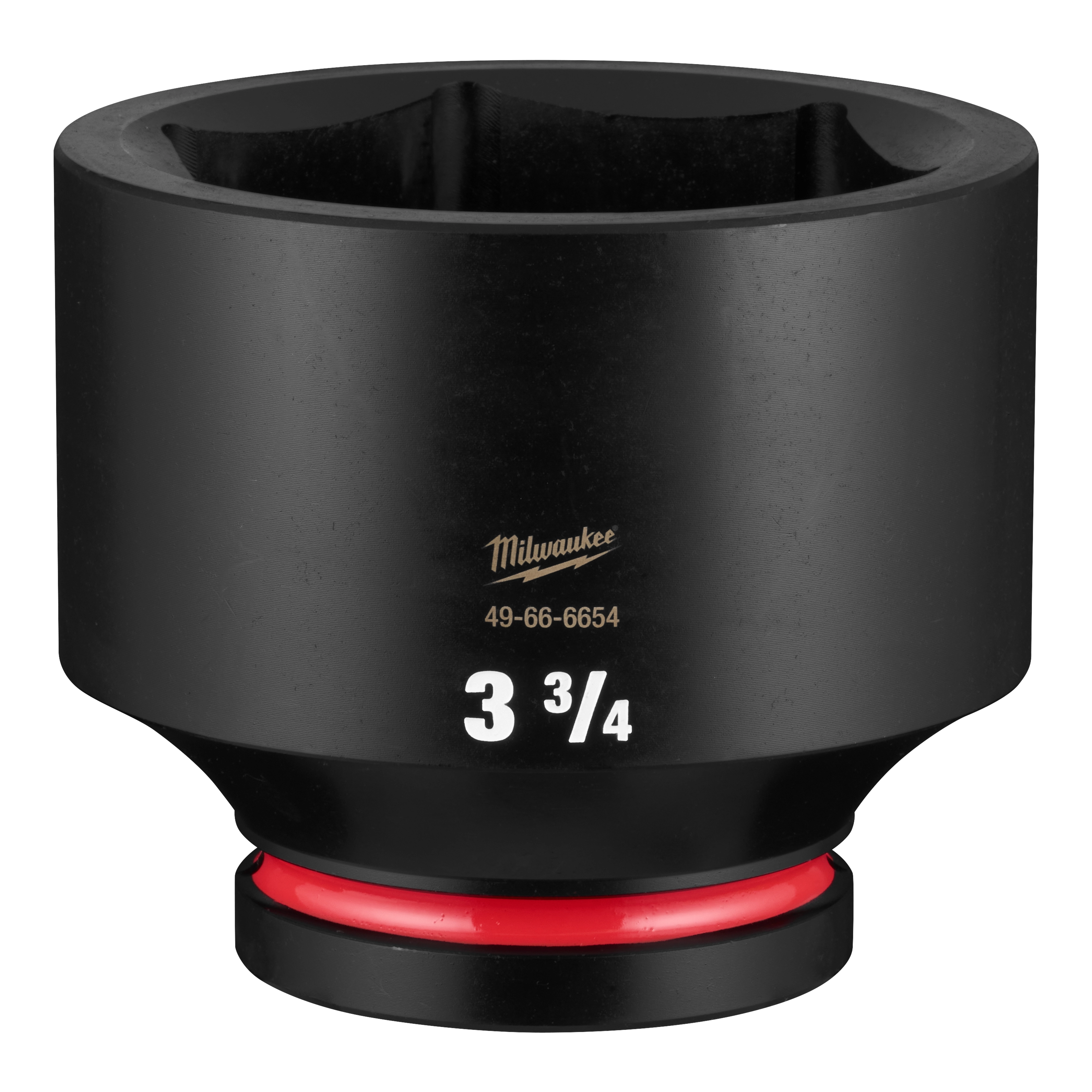 SHOCKWAVE Impact Duty 1" Drive 3-3/4" Standard 6 Point Socket standing upright with size marking on its side.