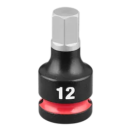 SHOCKWAVE Impact Duty 1/2" Drive 2" Hex 12mm Bit Socket standing upright with a red ring near its base.