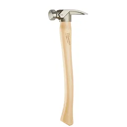 19oz Smooth Face Hickory Hammer features a smooth metal head and curved wooden handle with a manufacturer's logo engraved on the side.