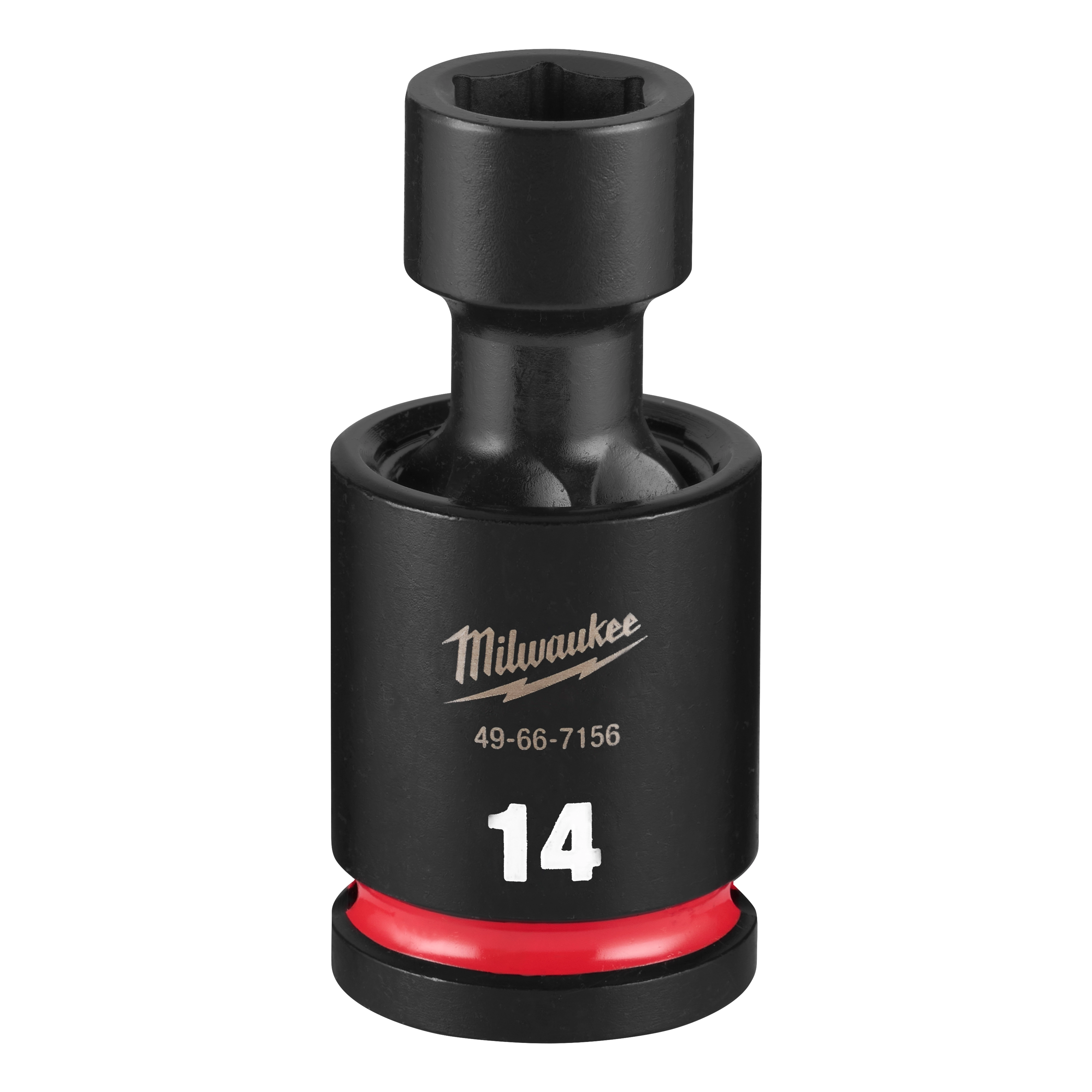 SHOCKWAVE Impact Duty 1/2" Drive 14MM Standard Swivel Socket standing upright with a red ring near its base.