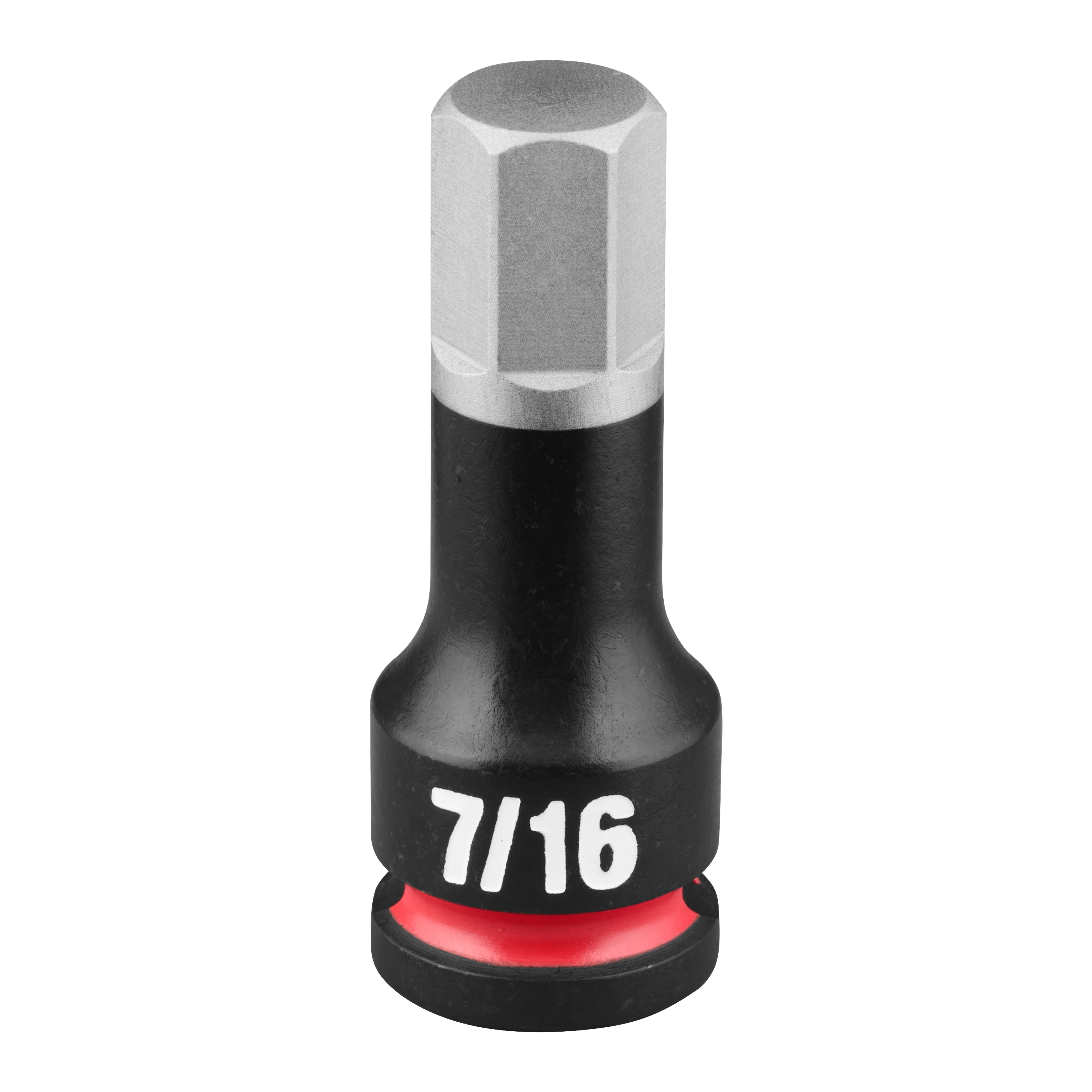 The SHOCKWAVE Impact Duty 3/8" Drive 2" Hex 7/16" Bit Socket is a durable hex bit socket with a black and silver finish.