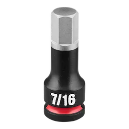 The SHOCKWAVE Impact Duty 3/8" Drive 2" Hex 7/16" Bit Socket is a durable hex bit socket with a black and silver finish.