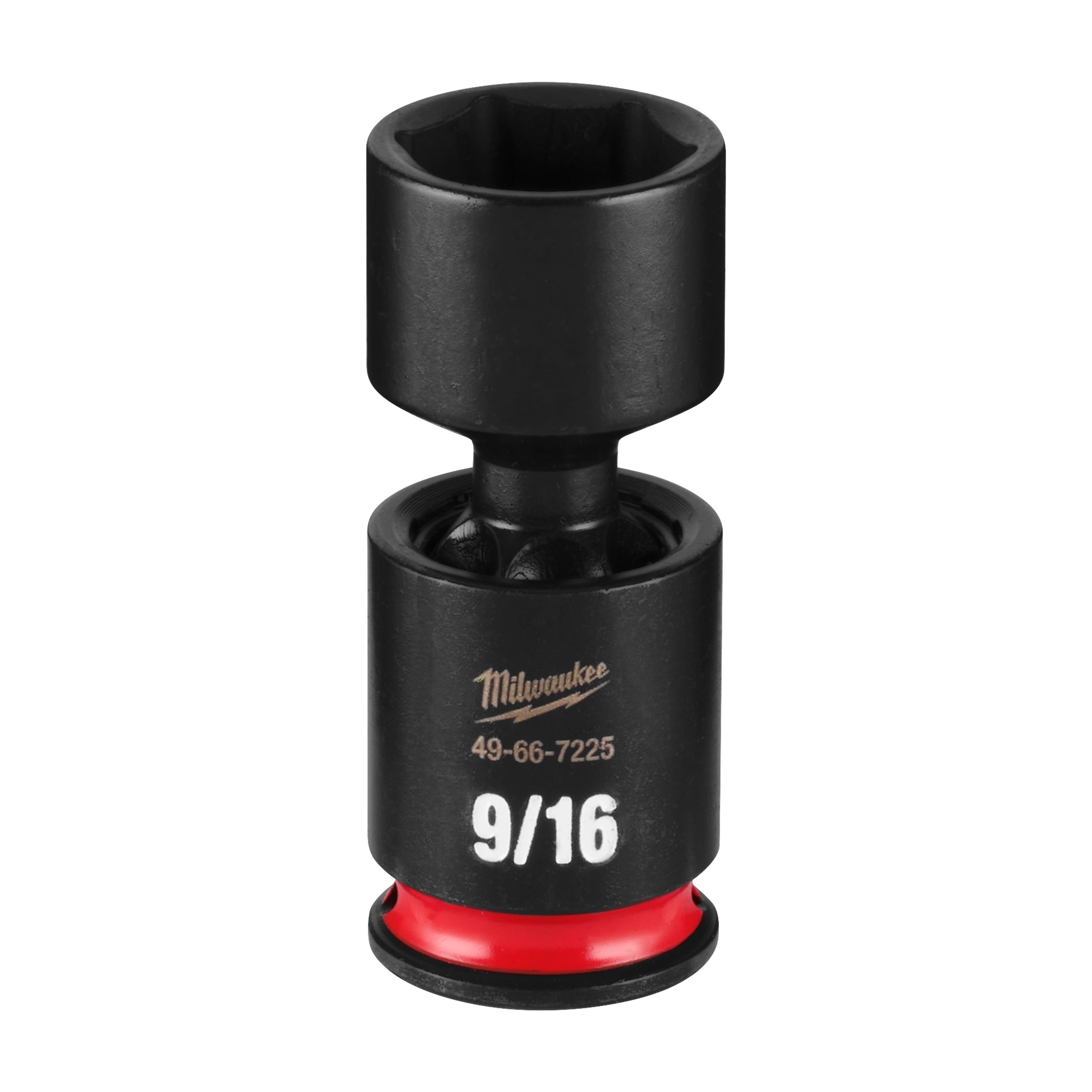 SHOCKWAVE Impact Duty 1/4" Drive 9/16" Standard Swivel Socket standing upright with a red ring near its base.