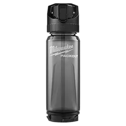 PACKOUT 25oz Bottle with Straw Lid standing upright with a dark lid and transparent body on a plain background.