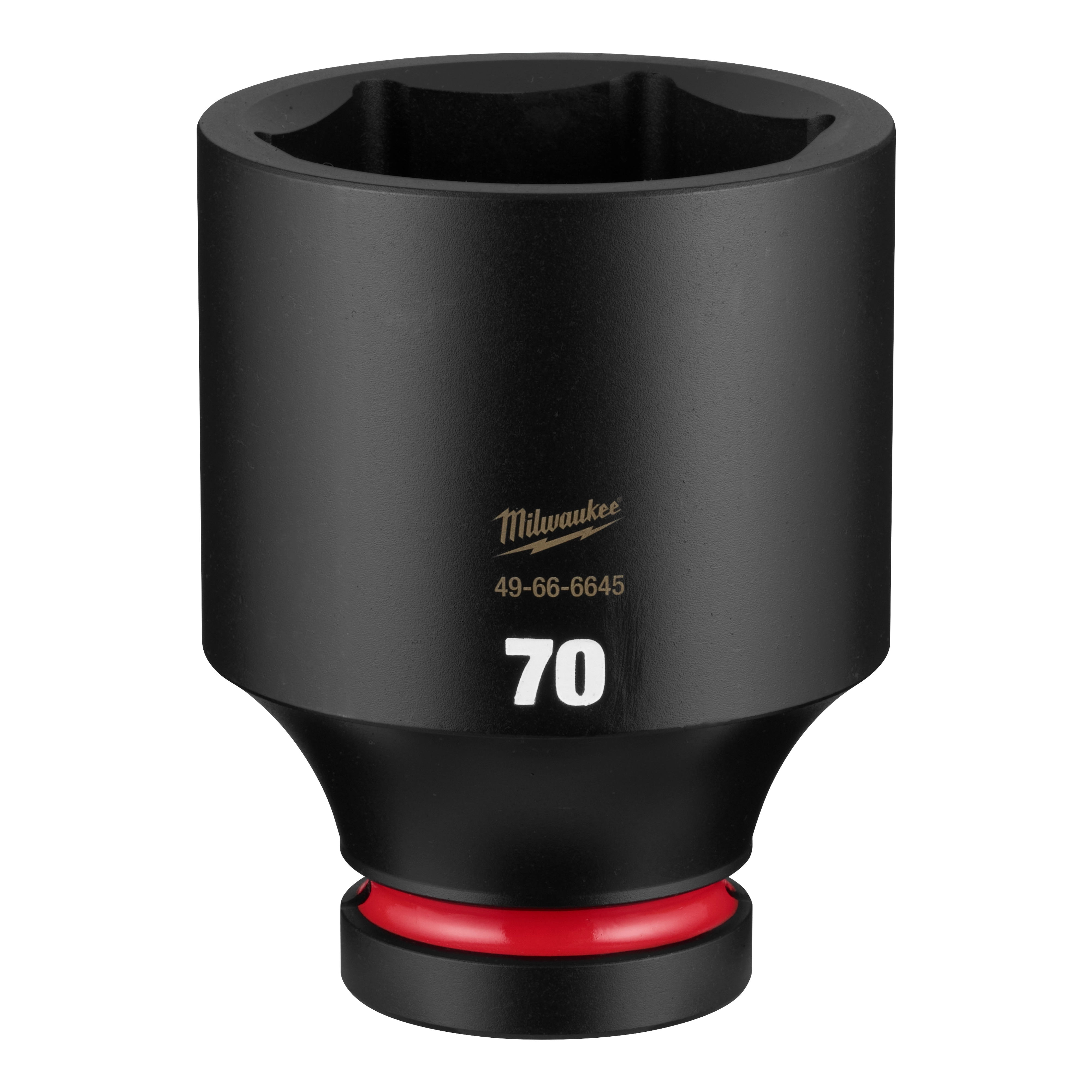SHOCKWAVE Impact Duty 1" Drive 70mm Deep 6 Point Socket standing upright with 70 marking and red ring near the base.