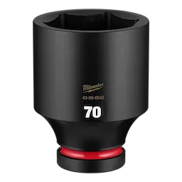 SHOCKWAVE Impact Duty 1" Drive 70mm Deep 6 Point Socket standing upright with 70 marking and red ring near the base.