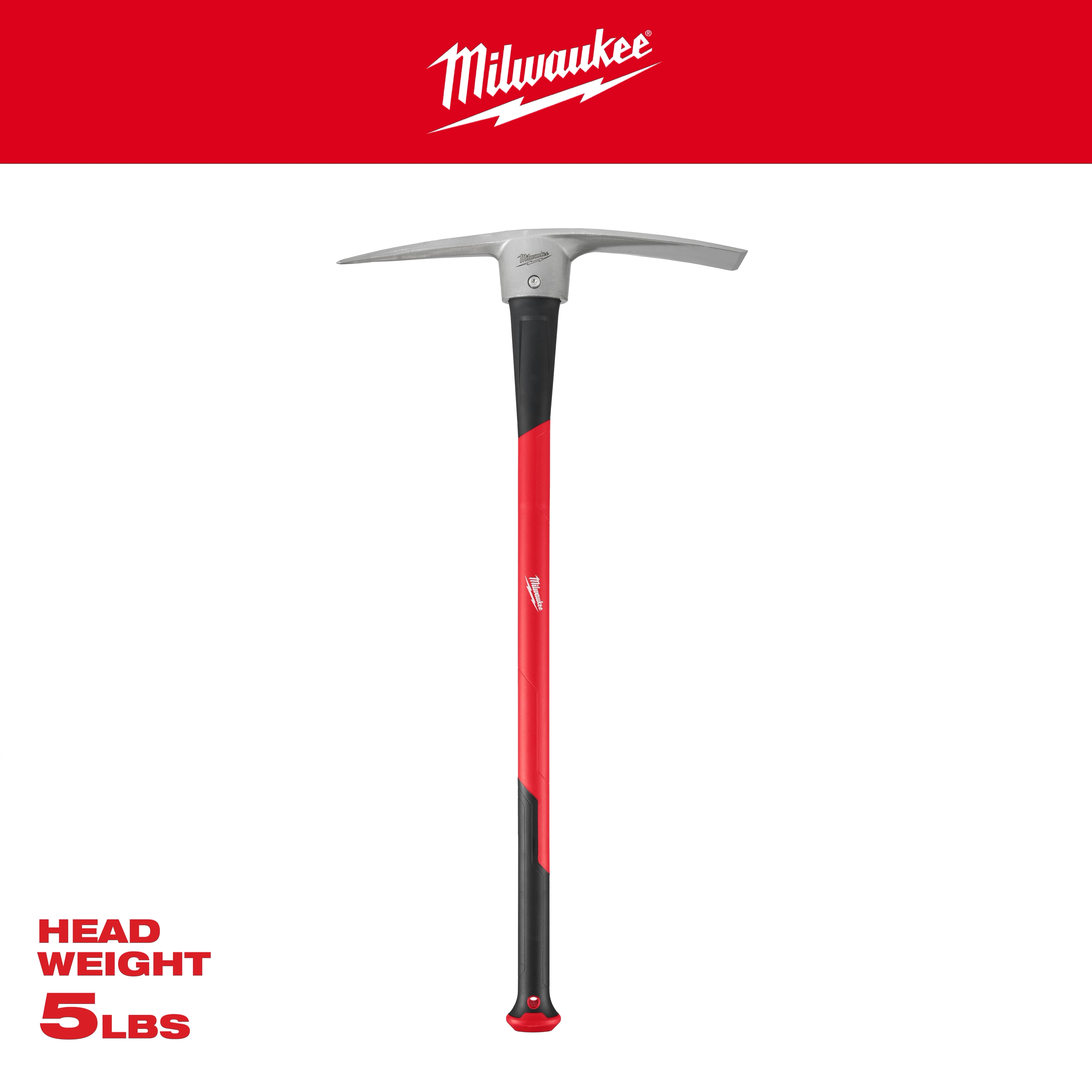 5lb Pick Mattock (36" Handle) with a red and black handle, steel head, and a head weight of 5 lbs.