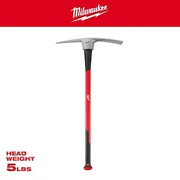 5lb Pick Mattock (36" Handle) with a red and black handle, steel head, and a head weight of 5 lbs.