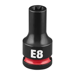The SHOCKWAVE Impact Duty 3/8" Drive E-Torx E8 Bit Socket is a black and red bit socket marked with "E8" in white.