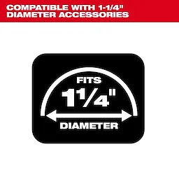 Compatible with 1-1/4" diameter accessories text on top of the image. A black box shows it fits a 1-1/4” diameter.