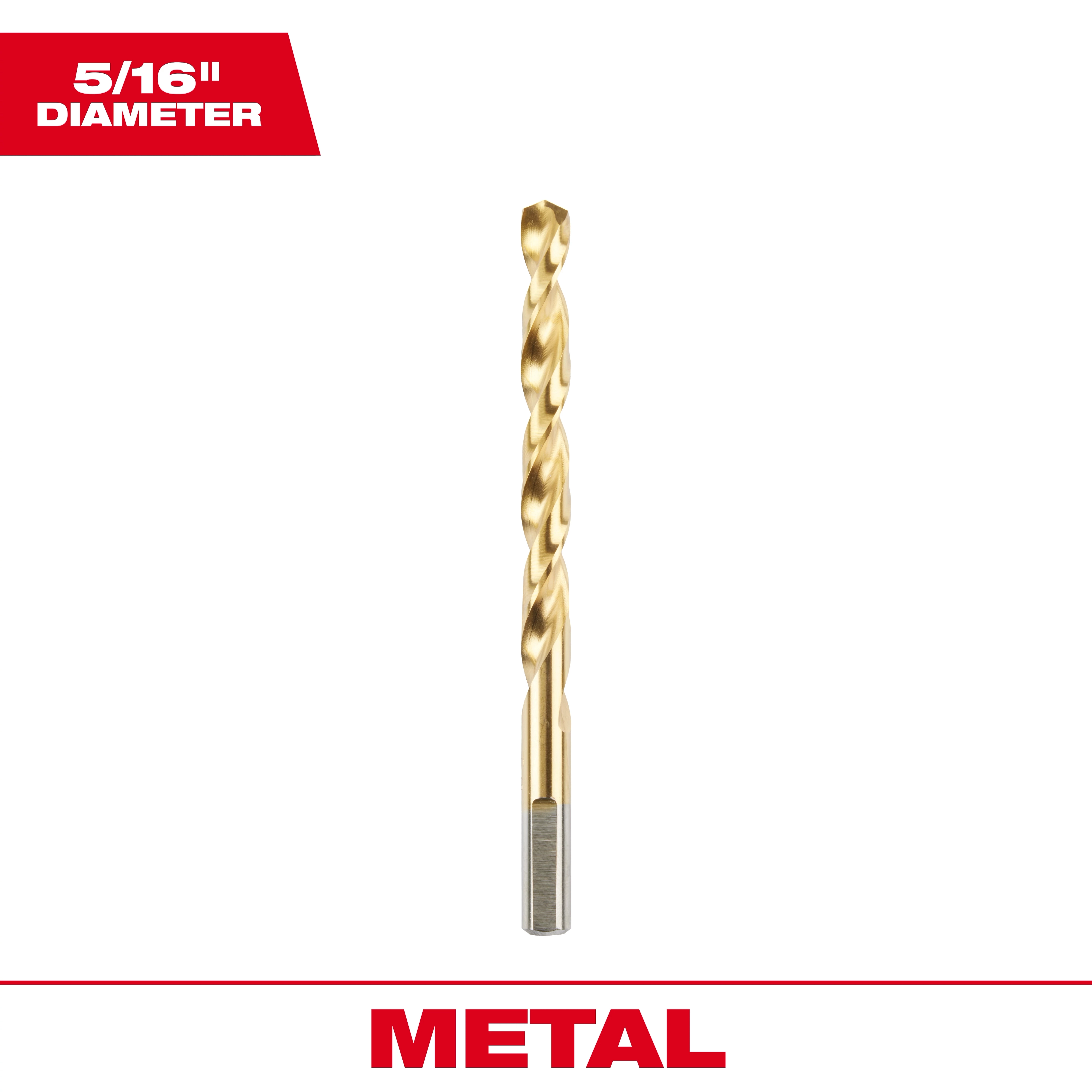 5/16-inch diameter gold metal drill bit, model number 48-89-2217, with a spiral flute design and a gray base for metal drilling.