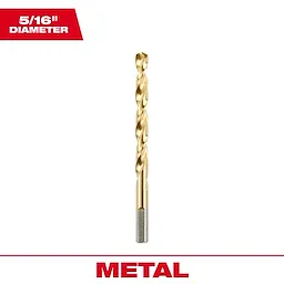 5/16-inch diameter gold metal drill bit, model number 48-89-2217, with a spiral flute design and a gray base for metal drilling.