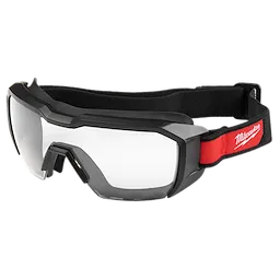 Vented Low-Profile Goggles with Clear Dual Coat Lens featuring a black frame and an adjustable strap with a red accent.