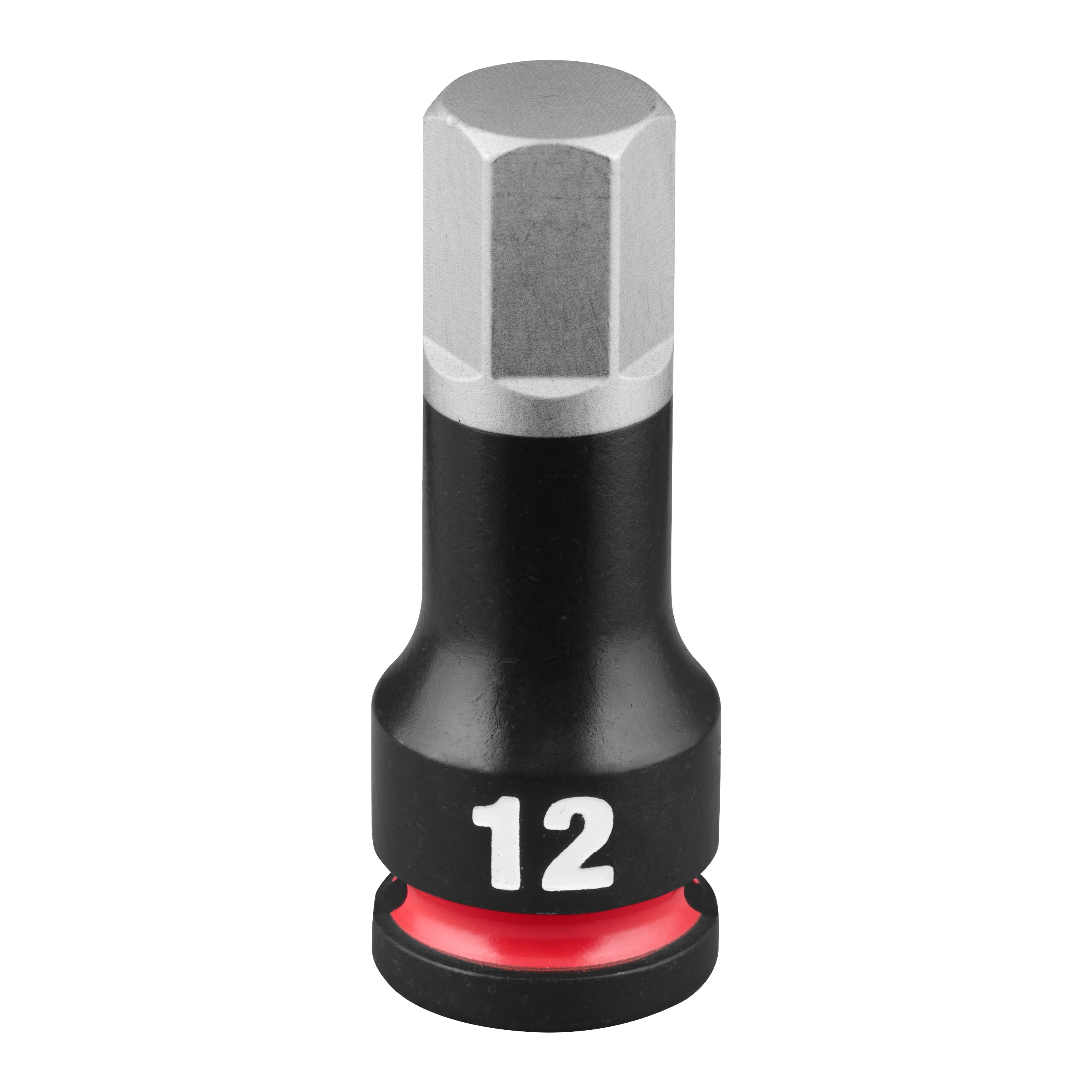 SHOCKWAVE Impact Duty 3/8" Drive 2" Hex 12mm Bit Socket with a black and silver finish.