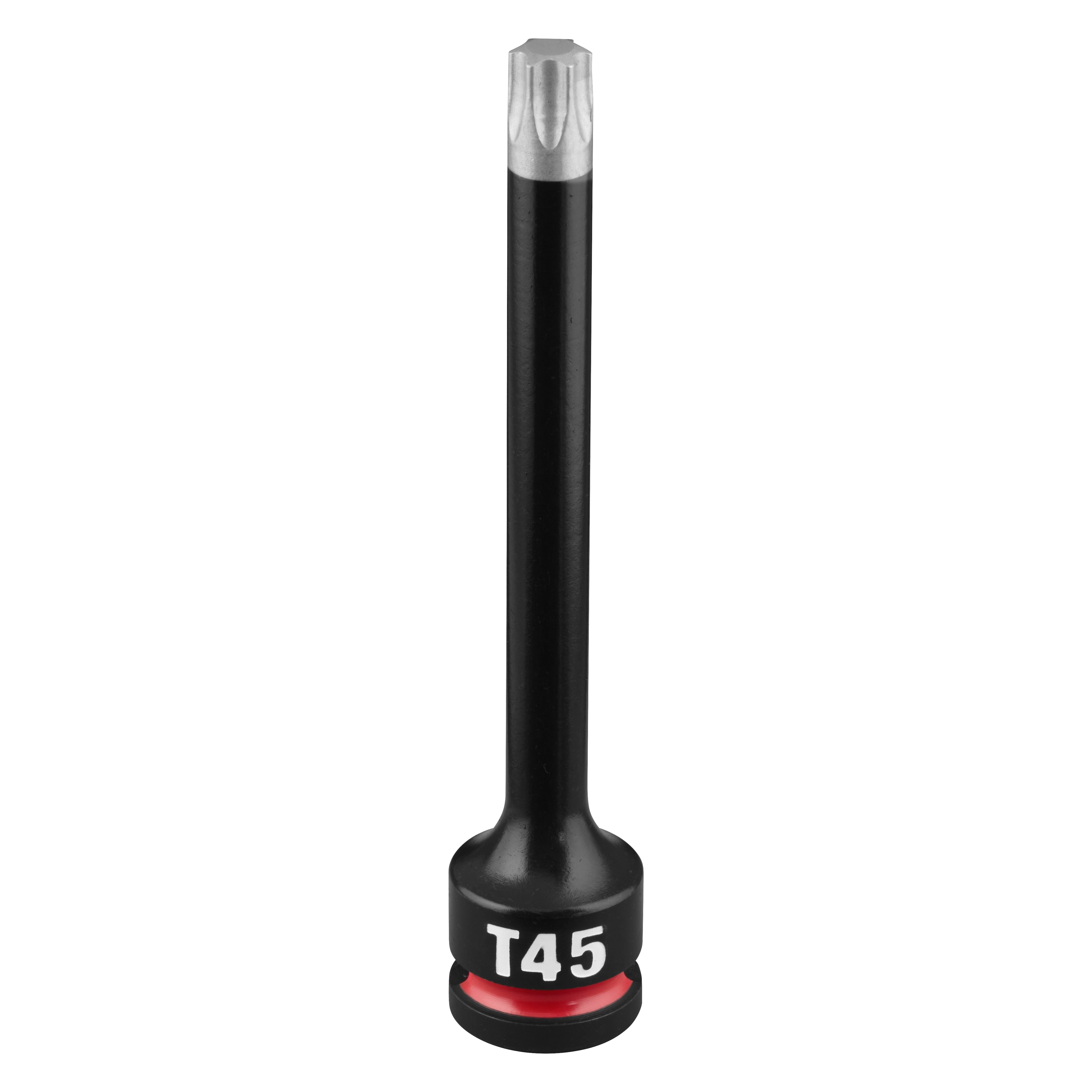 SHOCKWAVE Impact Duty 3/8" Drive 4" Torx T45 Bit Socket standing upright on a plain background.