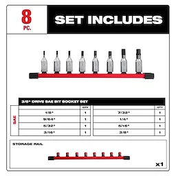 8pc 3/8” Drive Hex Bit Socket Set - SAE