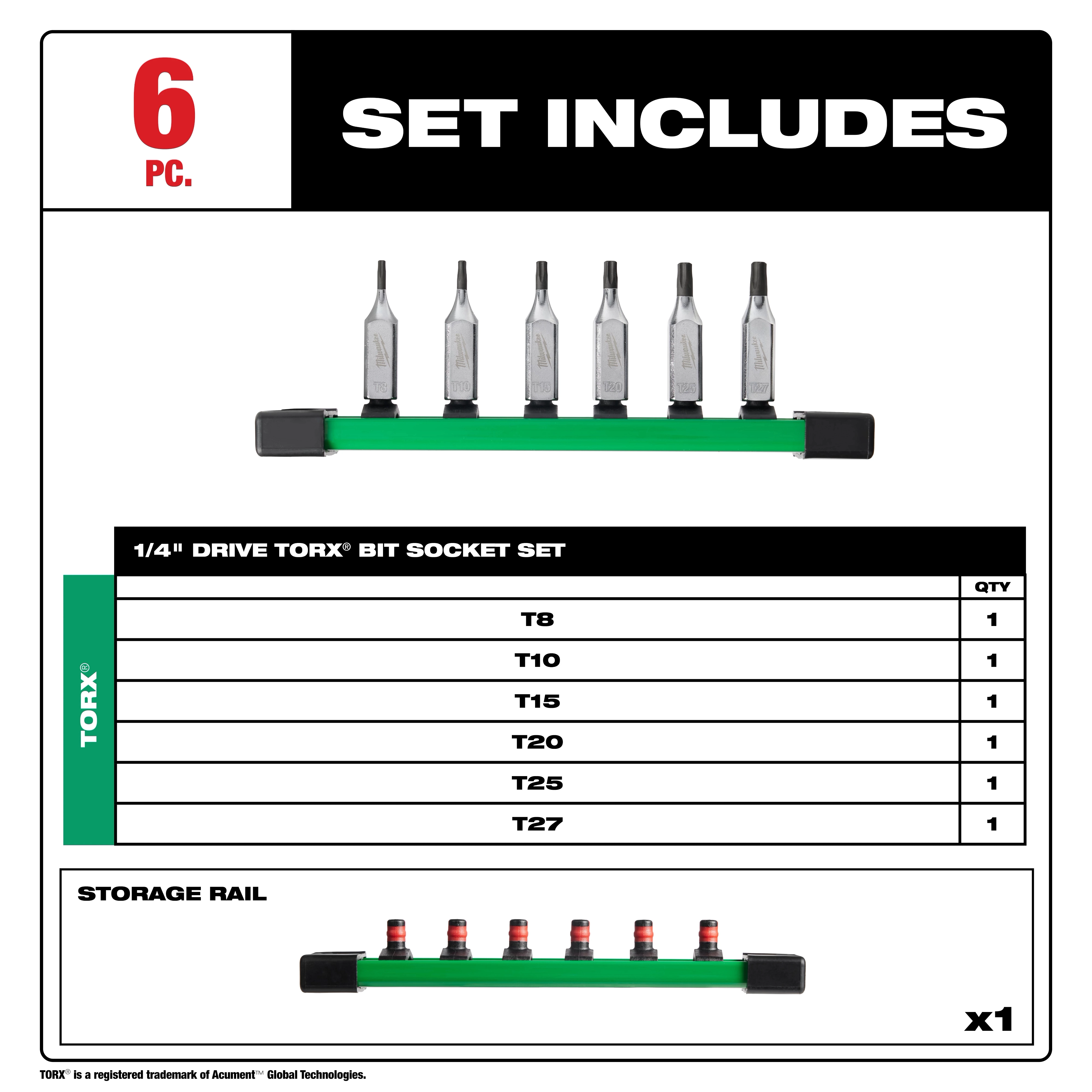 6c 1/4” Drive TORX Bit Socket Set