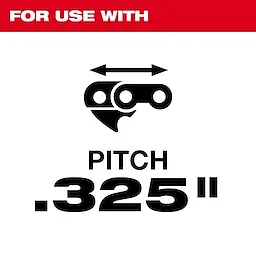 The image features text "For use with pitch .325", along with an icon of a saw chain. The product 3/16” Round File for Saw Chain 6 PK is suitable for saw chains with a .325-inch pitch. The background is white with red and black text.