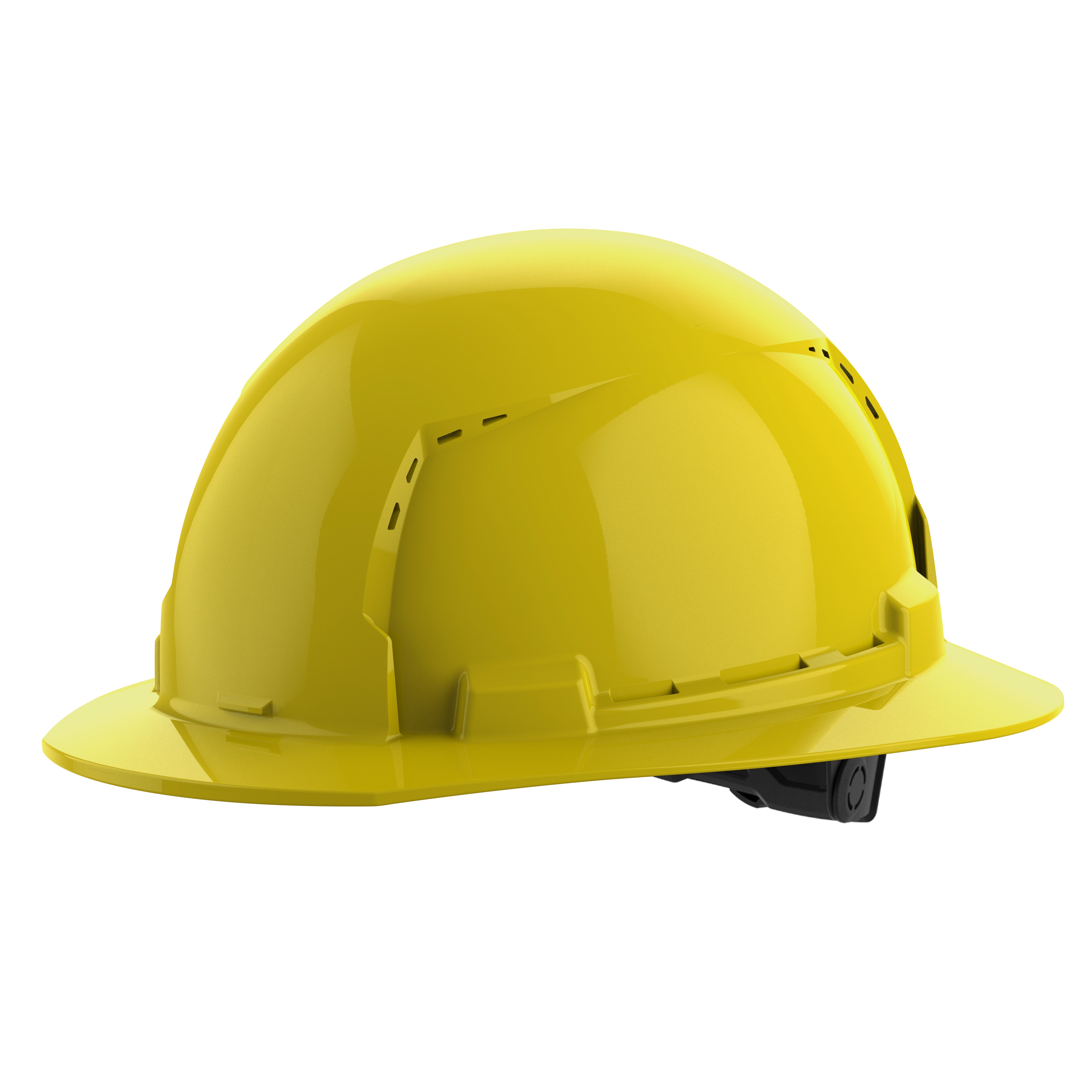 BOLT Yellow Full Brim Vented Hard Hat w/6pt Ratcheting Suspension (USA) - Type 1, Class C on a plain background