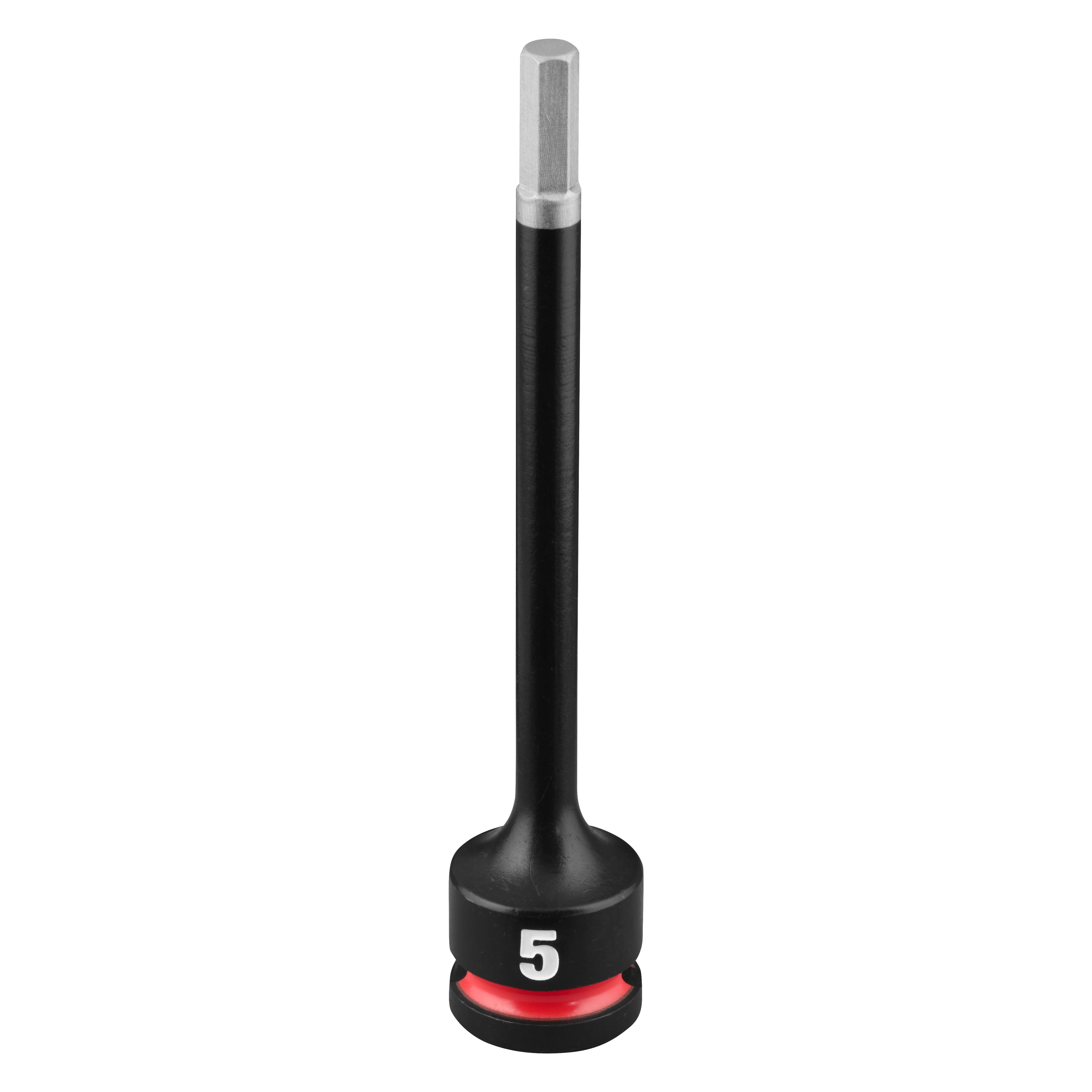 SHOCKWAVE Impact Duty 3/8" Drive 4" Hex 5mm Bit Socket standing upright with a 5 marking near the base.